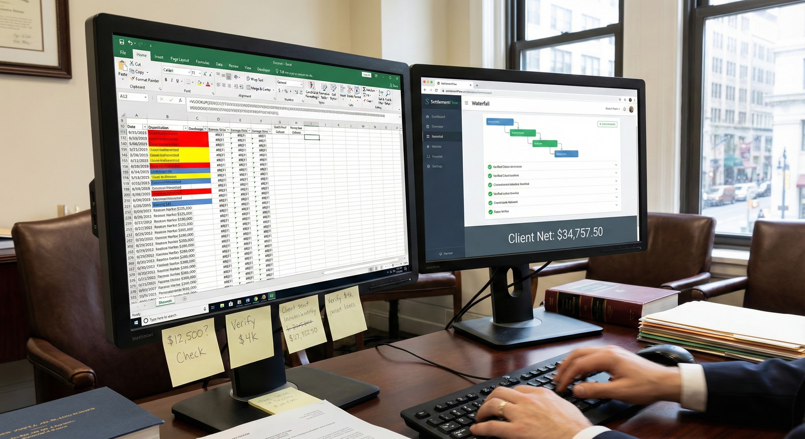 Complex settlement spreadsheet vs organized ledger