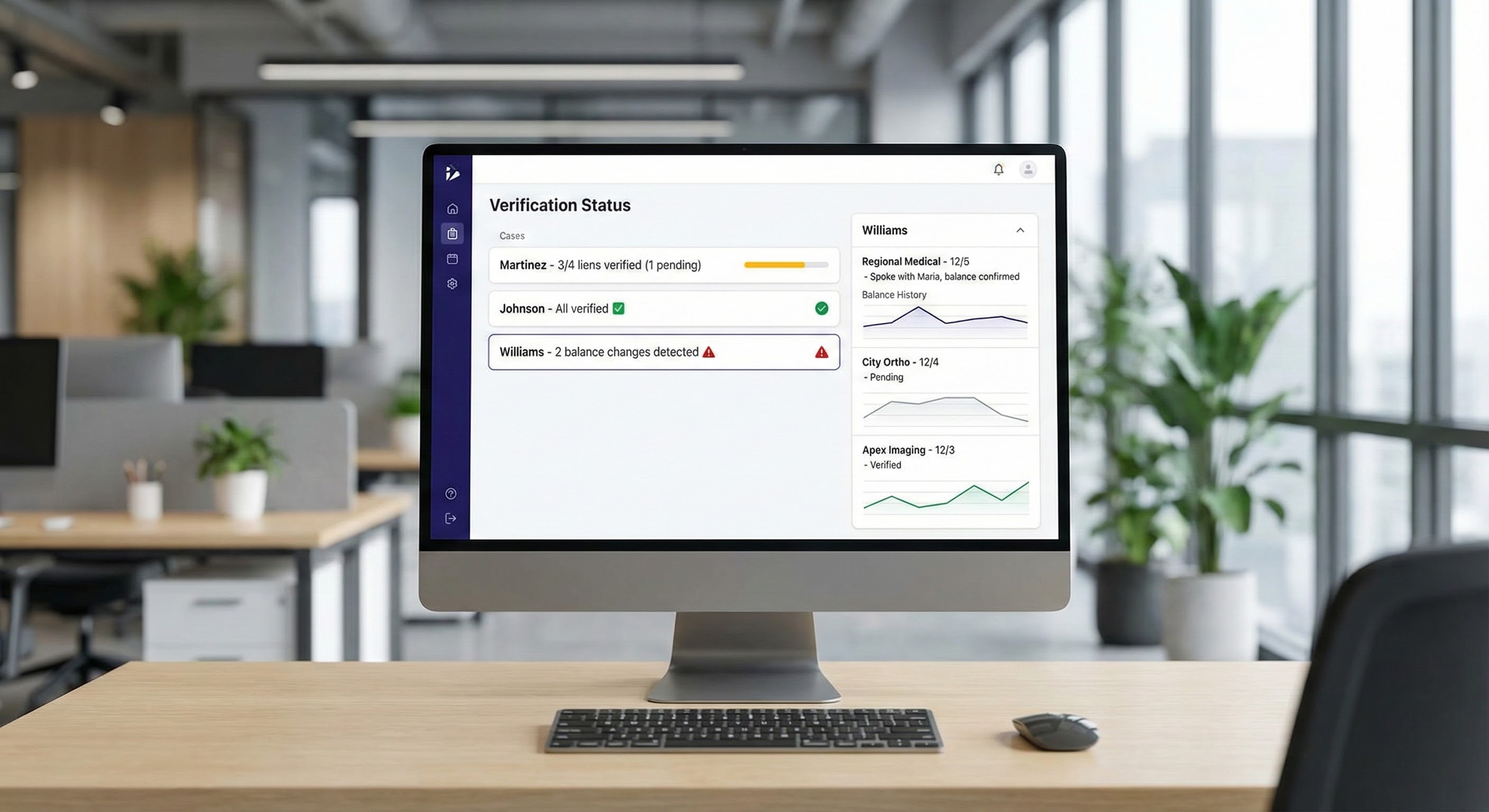 Verification status dashboard showing case list with alerts